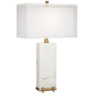 Possini Euro Design Jules Modern Table Lamp 30 1/2" Tall White Faux Marble Rectangular Double Shade for Bedroom Living Room Bedside Nightstand Office - 1 of 4