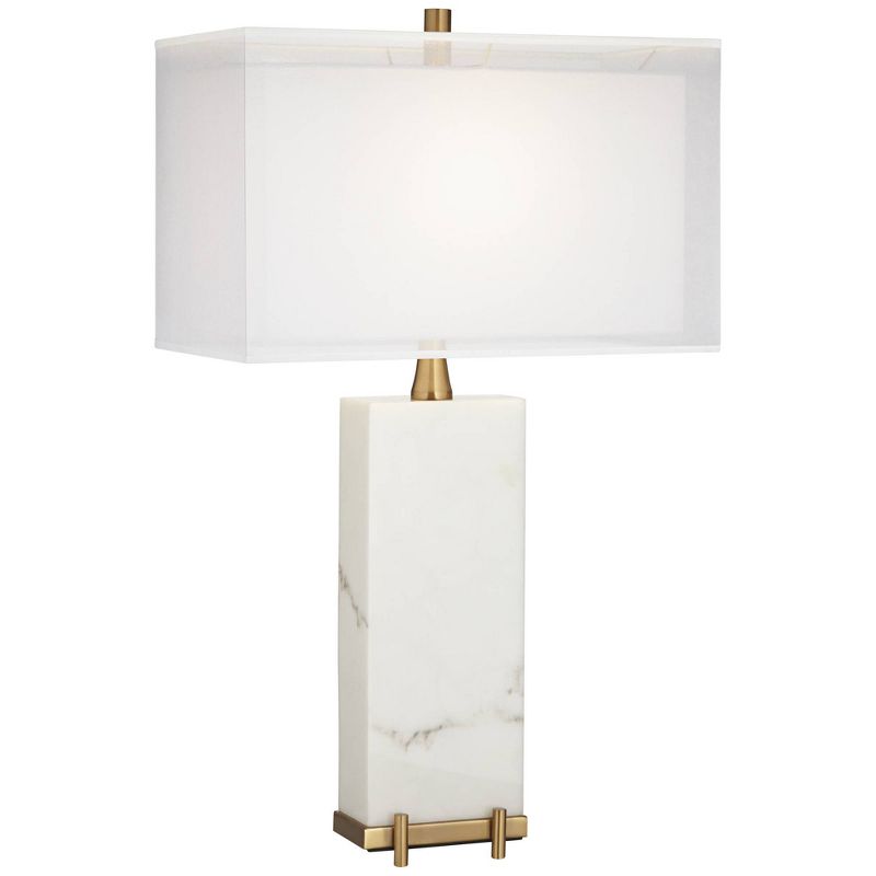 Possini Euro Design Jules Modern Table Lamp 30 1/2" Tall White Faux Marble Rectangular Double Shade for Bedroom Living Room Bedside Nightstand Office, 1 of 10