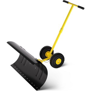 29" Wheeled Snows Shovel,Heavy-Duty 2-Wheel Snow Shovel with Adjustable Height T-Shaped Handle - 1 of 4