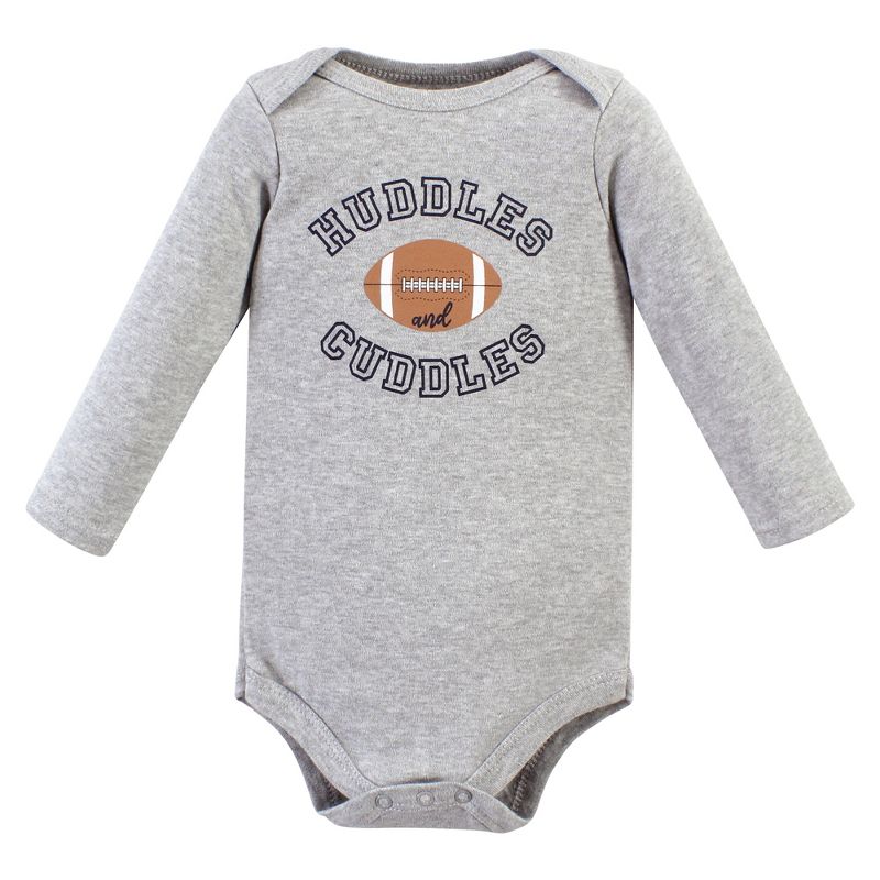 Hudson Baby Infant Boy Cotton Long-Sleeve Bodysuits, Football Huddles 5-Pack, 3 of 8