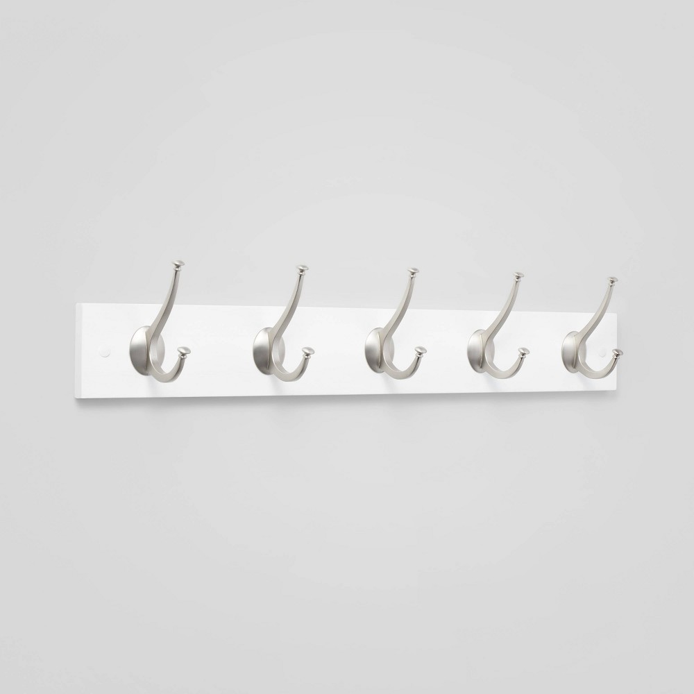 New Traditional 5 Hooks Rail Silver/Ivory - Threshold™: Wall Mounted Decorative Hook Rack, Matte Silver Finish