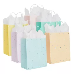 Zooawa 24 Pack Party Favor Bags - Yellow Dots White Craft Paper Gift Bags, Goodie Candy Treat Bags with Thank You Stickers for Wedding Birthday Baby Shower Tea Party Décor - Yellow 