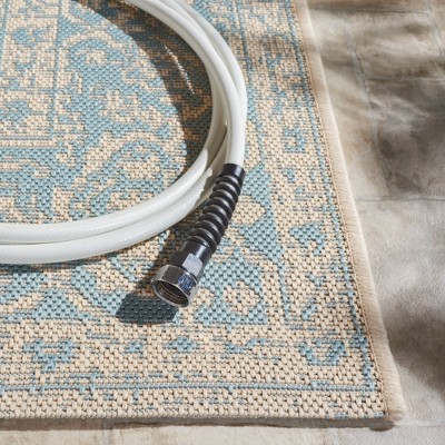 Aqua and Cream Square Synthetic Indoor/Outdoor Area Rug