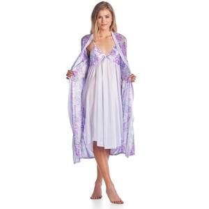 Casual Nights Women's Satin 2 Piece Robe and Nightgown Set - 1 of 4
