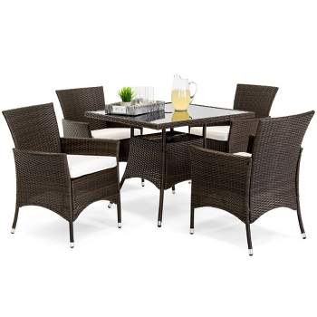 Best Choice Products 5-Piece Indoor Outdoor Wicker Patio Dining Table Furniture Set w/ Umbrella Cutout, 4 Chairs