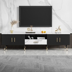 71'' Modern TV Stand for TVs up to 80'',Entertainment Center with 2 Cabinets,Open Compartments for Living Room – The Pop Home - 1 of 4