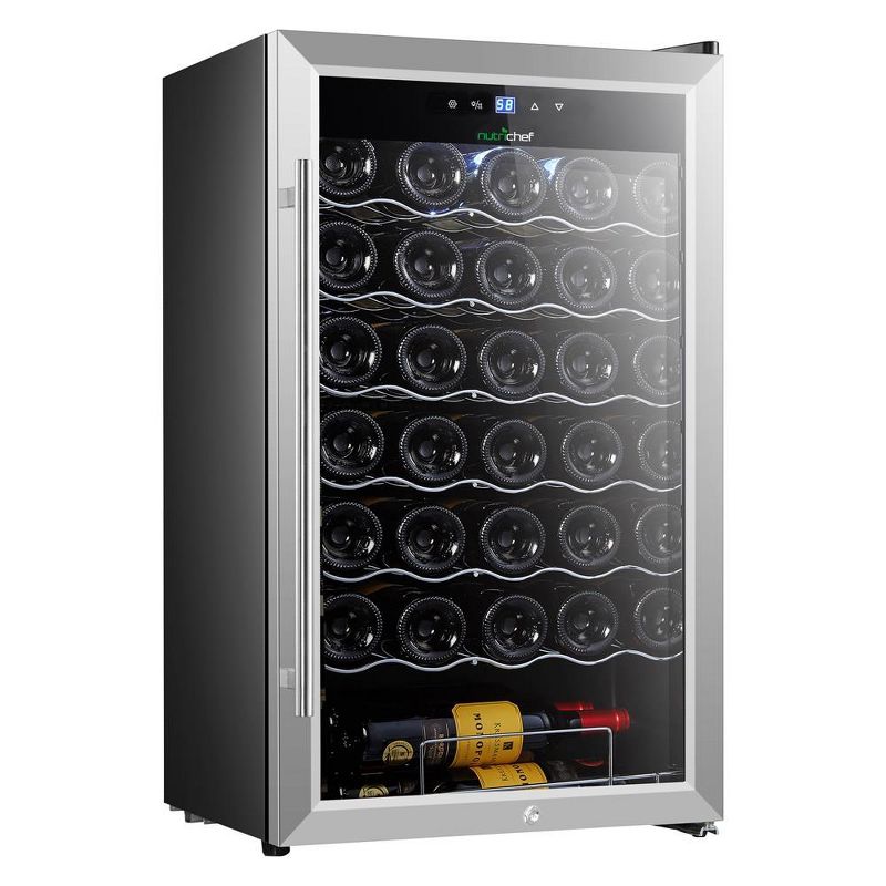 NutriChef 34 Bottle Compressor Wine Cooler Refrigerator Cooling System | Large Freestanding Wine Cellar Fridge For Red And White Champagne, 1 of 8