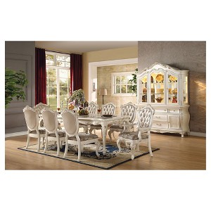 Set of 2 Chantelle Arm Dining Chair Pearl White/Rose Gold - Acme Furniture: Mirror Trim, Faux Leather, Poplar Wood - 1 of 4