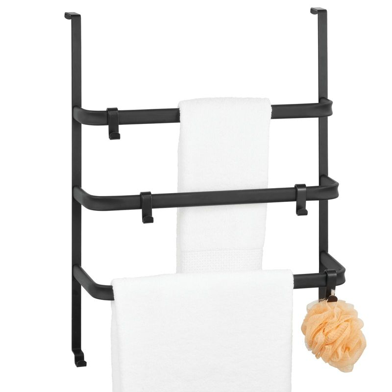 mDesign Metal Over Shower Door Towel Rack Holder for Bathroom, 3 Hooks, 1 of 8