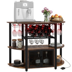 Vynxaria Bar Serving Carts, Rustic Brown Wine Cabinet with 10-Bottle Rack and Glass Holders, 47.2"L x 15.7"W x 35.4"H - 1 of 4