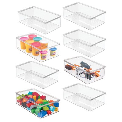 mDesign Plastic Playroom/Gaming Storage Organizer Box, Hinge Lid, 8 Pack, Clear, USA Made