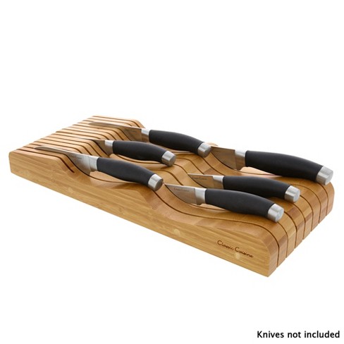 In Drawer Bamboo Knife Block And Cutlery Storage Organizer, Holds