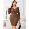 Coolmee Women's Plus Size Sweater Dress Long Sleeve Front Dress Women Ribbed Tummy Control Club Party Midi Dresses - 3 of 4