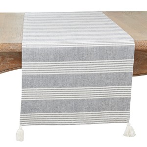 Saro Lifestyle Stripe Design Table Runner with Tassels, 16"x72", Blue - 1 of 3