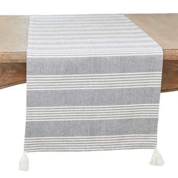 Saro Lifestyle Stripe Design Table Runner with Tassels, 16"x72", Blue