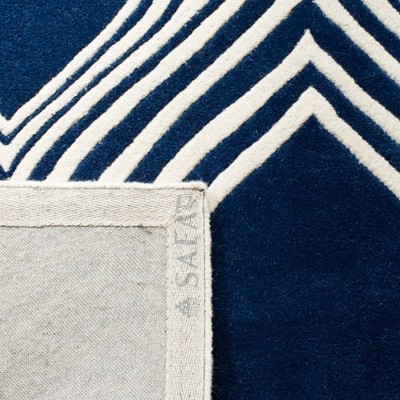 Dark Blue and Ivory Hand-Tufted Wool Runner Rug