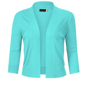 Women's 3/4 Sleeve Open Front Cropped Cardigan Sweater Lightweight Knit Short Shrugs Mint L - 1 of 4