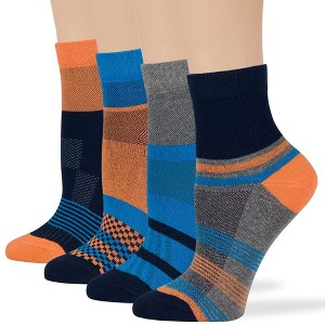 Women's Cotton Diabetic Quarter Patterned Socks - 4 Pack - Shoe Size 5-9 M, 8-12 L - Heart, Stripe, Flower - Black, Blue | 7BIGSTARS KINGDOM - 1 of 4