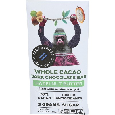 Blue Stripe Hazelnut Butter Whole Cacao Dark Chocolate Bar - 2.1 oz