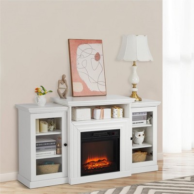 Homhougo Electric Fireplace TV Stand, 60" TV Console with 18" Fireplace Heater, Media Entertainment Center White