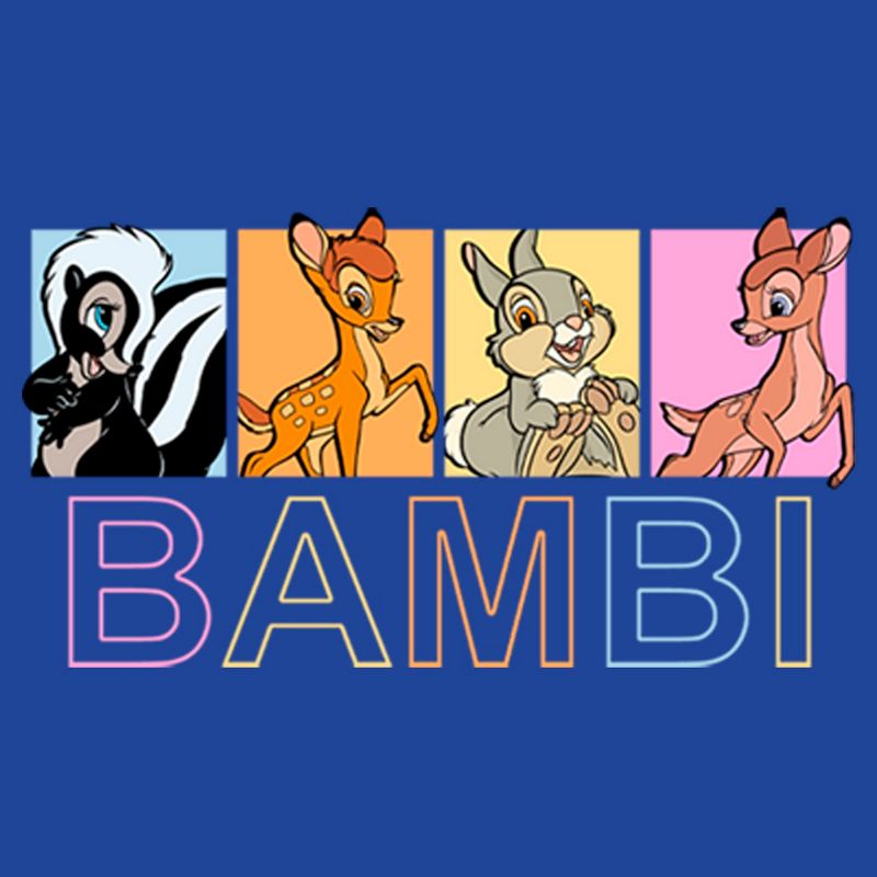 Juniors Womens Bambi Faline, Thumper & Flower Character Boxes T-Shirt, 2 of 5