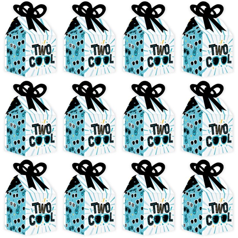 Big Dot of Happiness Two Cool - Boy - Square Favor Gift Boxes - Blue 2nd Birthday Party Bow Boxes - Set of 12, 5 of 9