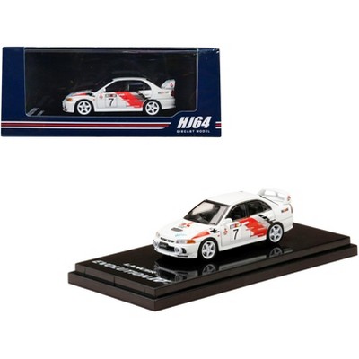 Mitsubishi Lancer GSR Evolution IV RHD #7 Scortia White "Groupe A Rally Graphics" 1/64 Diecast Model Car by Hobby Japan