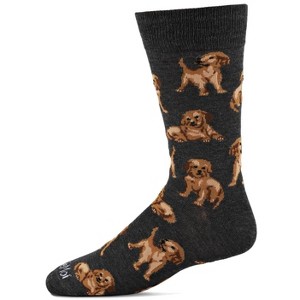 Memoi Men's Happy Puppies Bamboo Blend Novelty Crew Sock Dark Gray Heather 10-13 - 1 of 4