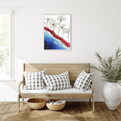Patriotic Floral Anemones Canvas Wall Art in White Frame