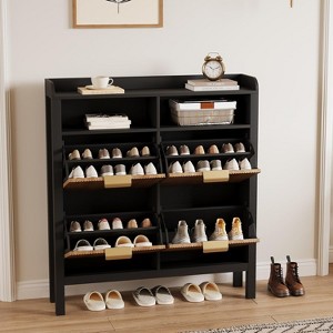 Clearance, Shoe Storage Cabinet with 4 Flip Drawers, Fluted Slim Organizer, Freestanding Hidden Shoe Rack for Entryway/Living Room - 1 of 4