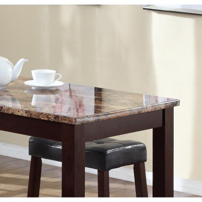 Espresso Faux Marble Top Pub Table and Dark Brown Leather Chairs Set