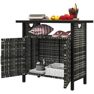 Aghana Digitals Espresso Outdoor Pool Valet: Weather-Resistant PE Rattan & Steel Storage Cabinet - 1 of 4