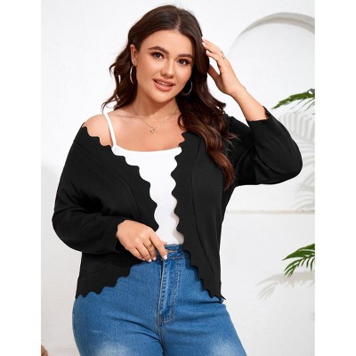 Plus Size Knit 3/4 Sleeve Cardigan Knit Shrug Sweater