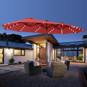 15ft Patio Umbrella with Solar Lights for Deck, Pool, Garden - 1 of 4