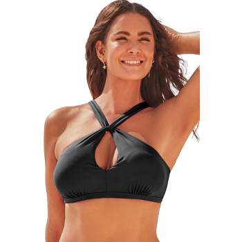 Swimsuits For All Women's Plus Size Longline High Neck Bikini Top, 10 -  Black : Target