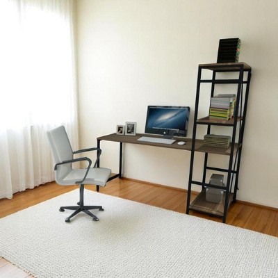 INFURNIC Desks Writing Desk with Black Metal Frame and 2 Shelves for Organized Home Office Space, Easy to Assemble, Black, 25"*55"*25"