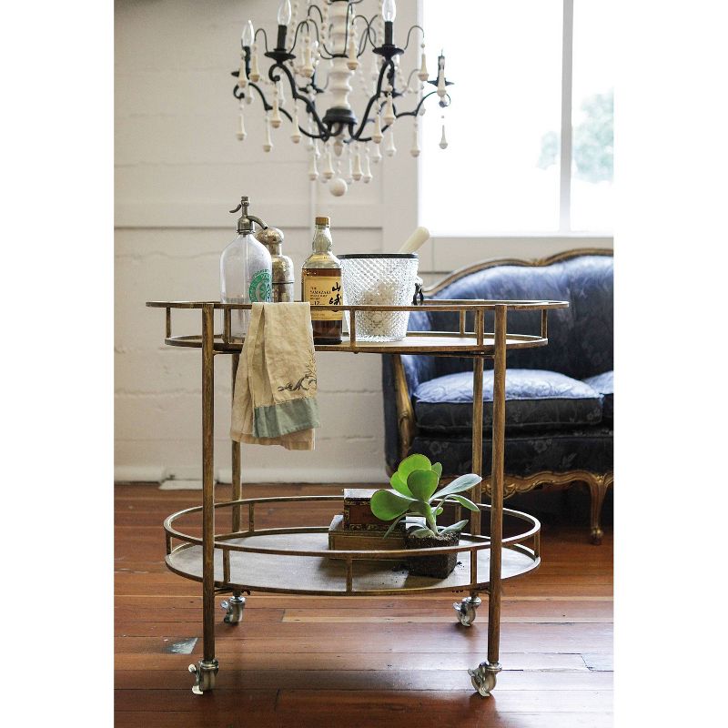 Oval 2-Tier Bar Cart on Casters Gold (34-1/2&#34;Lx30&#34;H) - Storied Home, 3 of 6