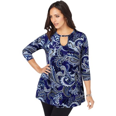 Jessica London Women's Plus Size Stretch Knit Keyhole Swing Tunic