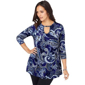 Jessica London Women's Plus Size Stretch Knit Keyhole Swing Tunic - 1 of 4
