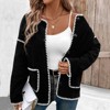 Clearlove Women Open Front Cardigan Casual Long Sleeve White Trim Jacket with Pocket - 3 of 4