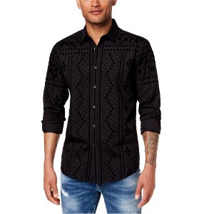 I.N.C International Concepts Mens Flocked Pattern Button Up Shirt, Black, Small - 1 of 1