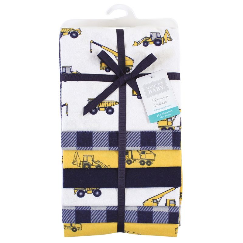 Hudson Baby Infant Boy Cotton Flannel Receiving Blankets Bundle, Construction, One Size, 3 of 8