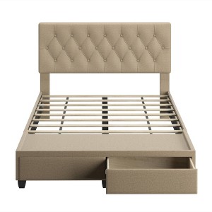 Henley Linen Tufted Upholstered Platform Bed with Storage Drawers - Eco Dream - 1 of 4