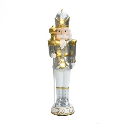 LuxenHome 37.2" LuxenHome 3Ft Tall Traditional Nutcracker King in White with Lights Multicolored