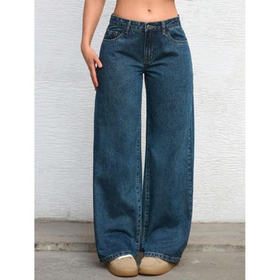 Mocamel  Solid Color Pocket Casual Versatile Wide-Leg Jeans