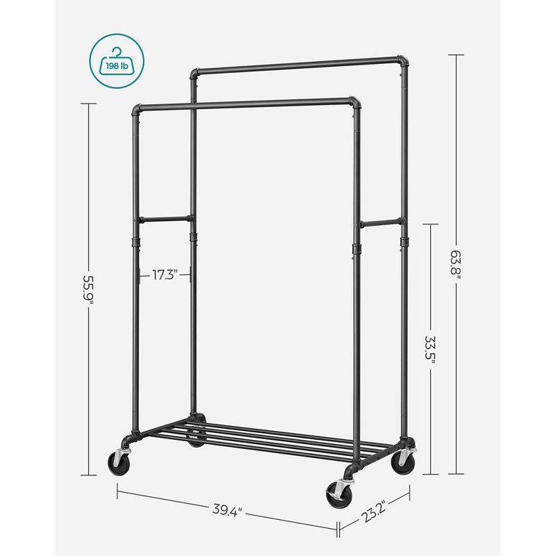 SONGMICS Industrial Pipe Clothes Rack for Garment Storage, Metal, Black, 5 of 7