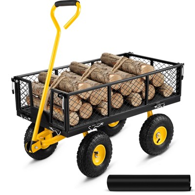 VEVOR Steel Garden Cart, Heavy Duty 500 lbs Capacity, with Removable Mesh Sides to Convert into Flatbed,Metal Wagon, Perfect for Garden, Farm, Yard