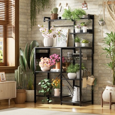 Aheaplus Kitchen Storage Shelf with Hooks, Coffee Bar with Charging Station and Shelves