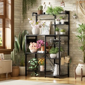 Aheaplus Kitchen Storage Shelf with Hooks, Coffee Bar with Charging Station and Shelves - 1 of 4
