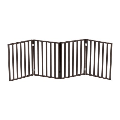 Brown 4-Panel Freestanding Retractable Pet Gate with Metal Hinges